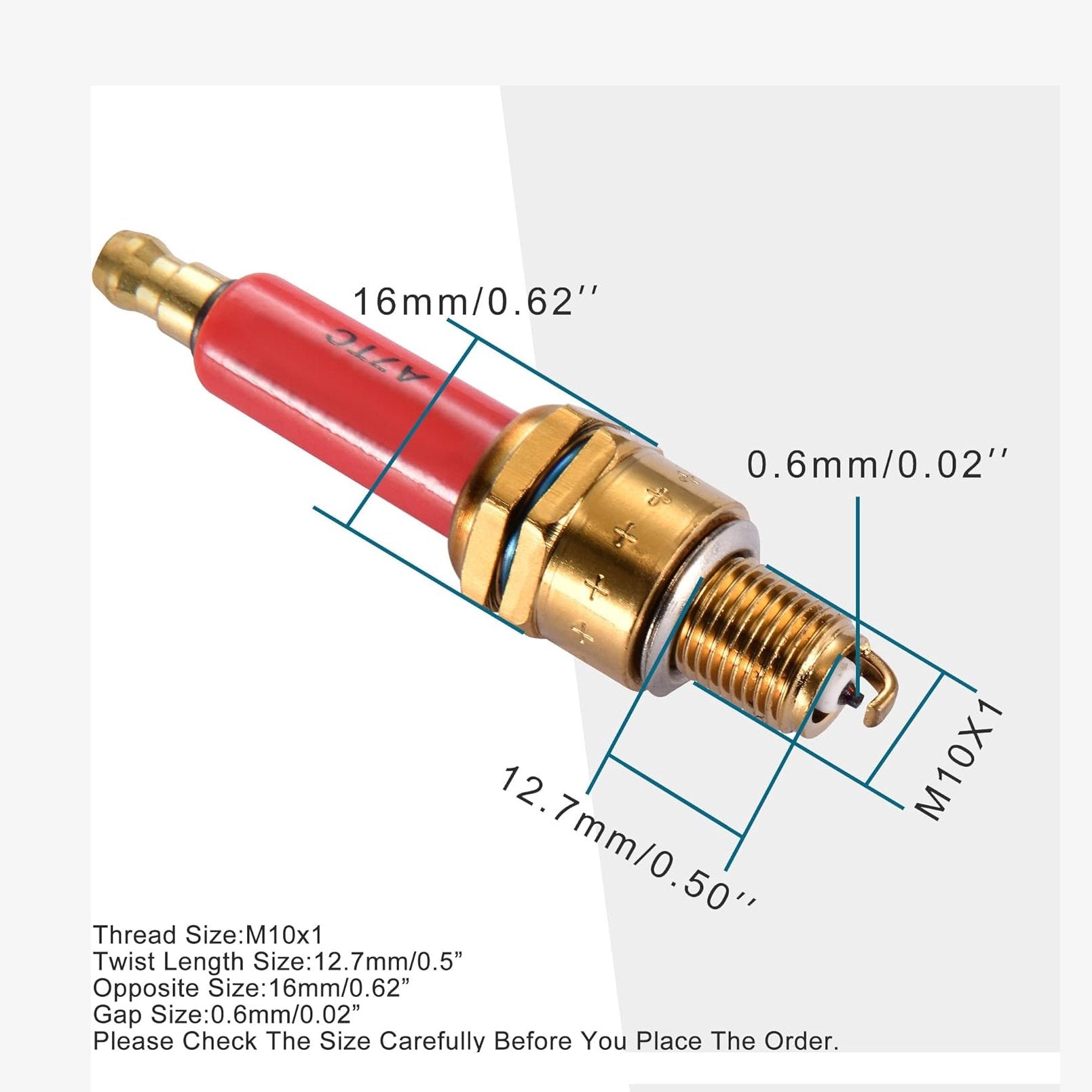 GOOFIT Motorcycle A7TC Spark Plug Red for 50cc 70cc 90cc 110cc 125cc 140cc 150cc QMI157 ATV Motor Scooter Go Kart Dirt Bike Moped Pack of 1