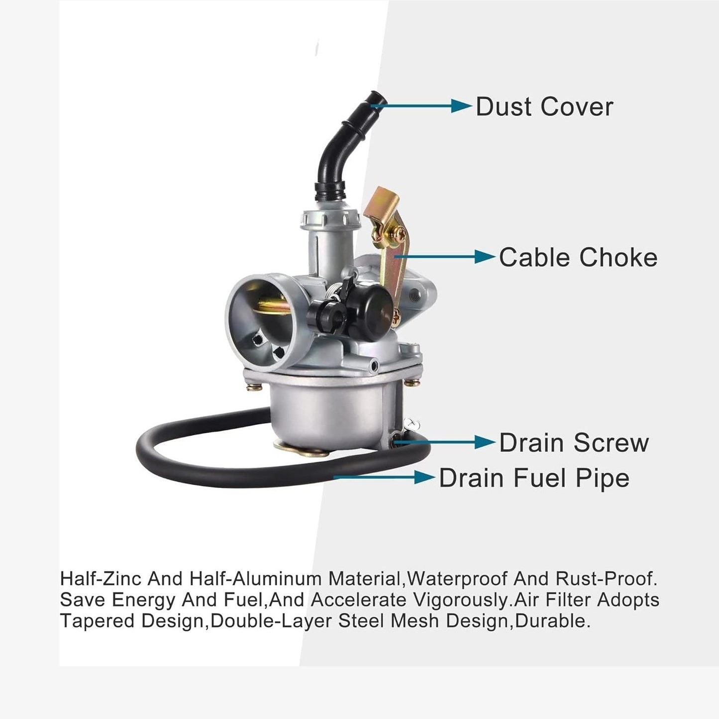 GOOFIT PZ19 Carburetor with Air Filter Cable Choke Replacement for 50cc 70cc 90cc 110cc 125cc ATV Moped Quad Dirt Bike Go Kart Scooter