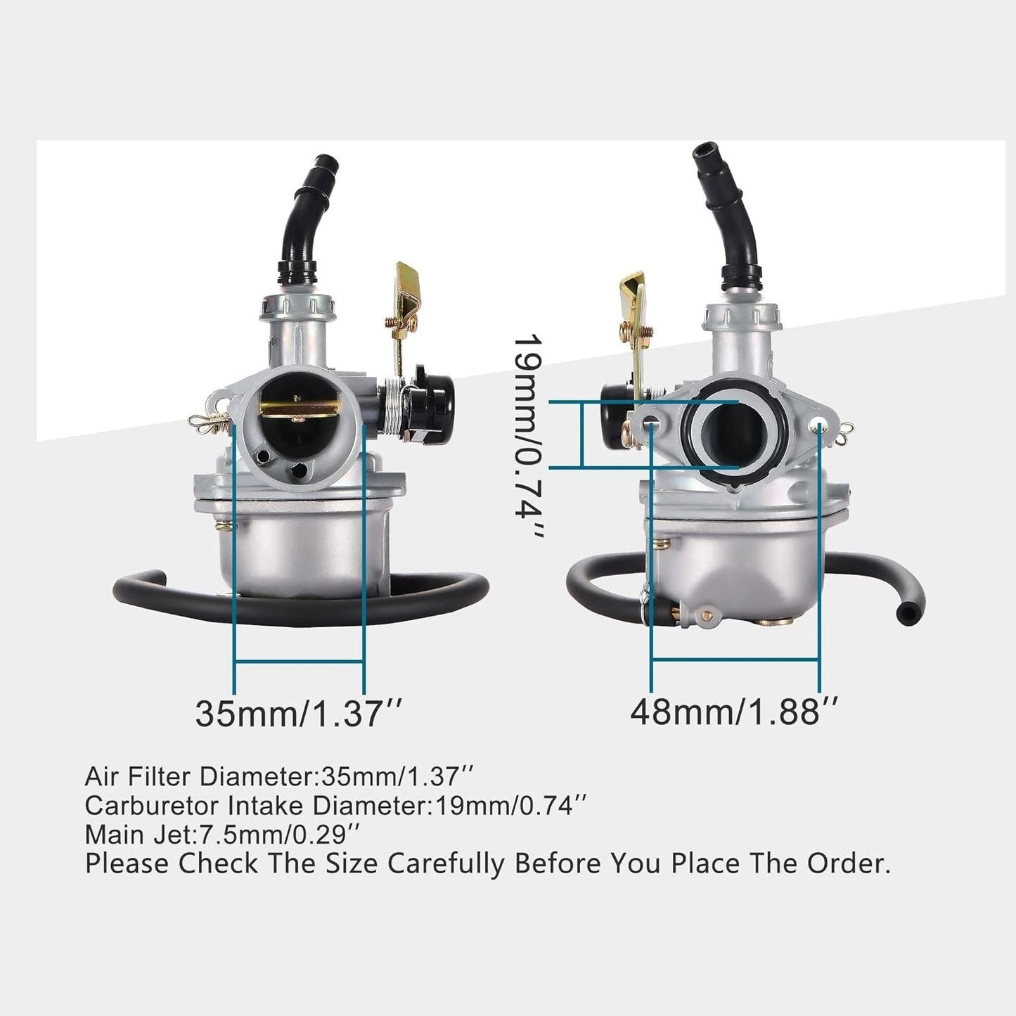 GOOFIT PZ19 Carburetor with Air Filter Cable Choke Replacement for 50cc 70cc 90cc 110cc 125cc ATV Moped Quad Dirt Bike Go Kart Scooter