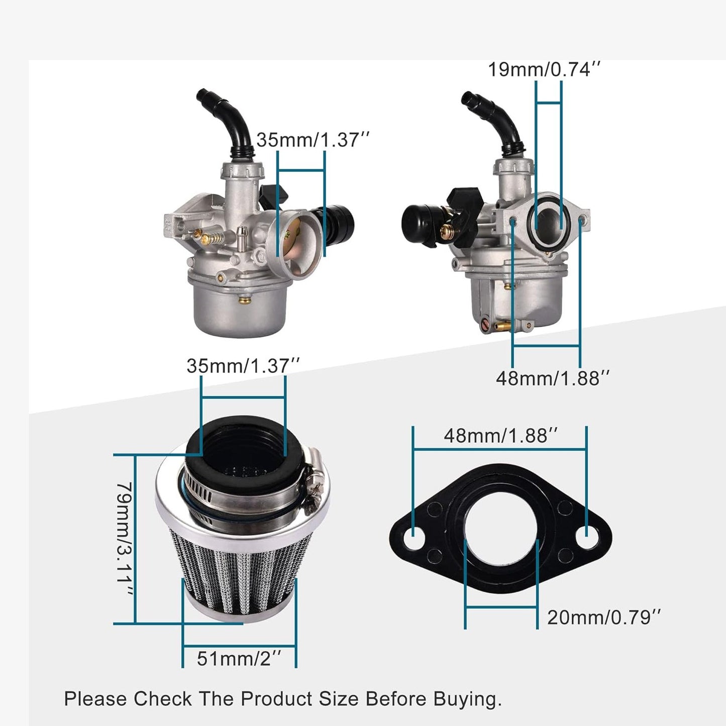 GOOFIT PZ19 Carburetor with Air Filter Replacement for Kazuma Taotao XR/CRF 50cc 70cc 90cc 110cc 125cc Dirt Pit Bike Go Kart Chinese 4 Wheeler