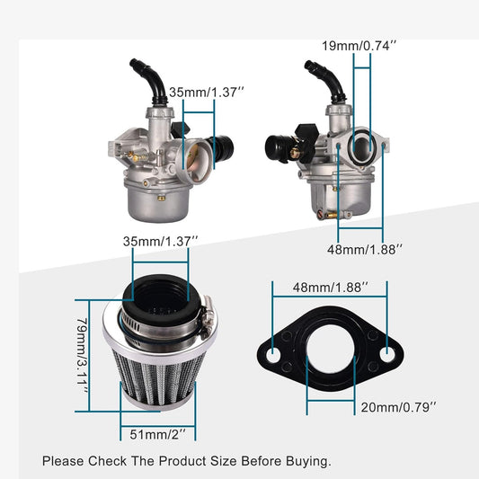 GOOFIT PZ19 Carburetor with Air Filter Replacement for Kazuma Taotao XR/CRF 50cc 70cc 90cc 110cc 125cc Dirt Pit Bike Go Kart Chinese 4 Wheeler