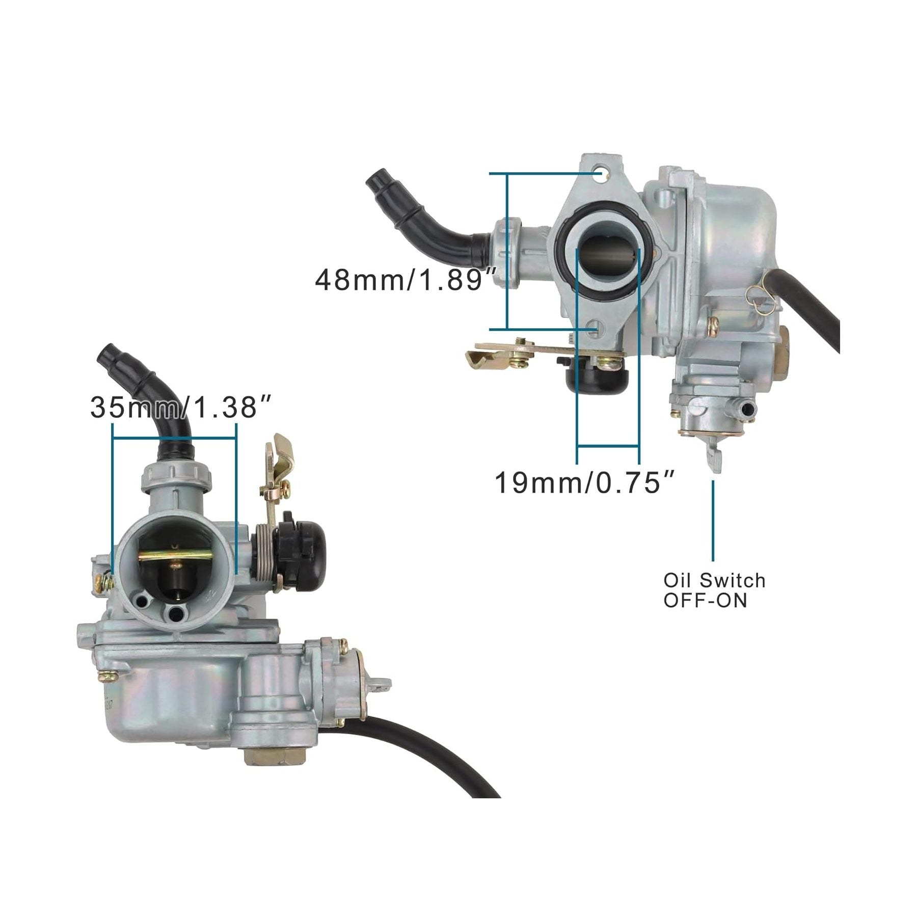 GOOFIT PZ19 Carburetor with Fuel Switch Replacement for 50cc 90cc 110cc 125cc Sunl Roketa Chinese ATV Go Kart