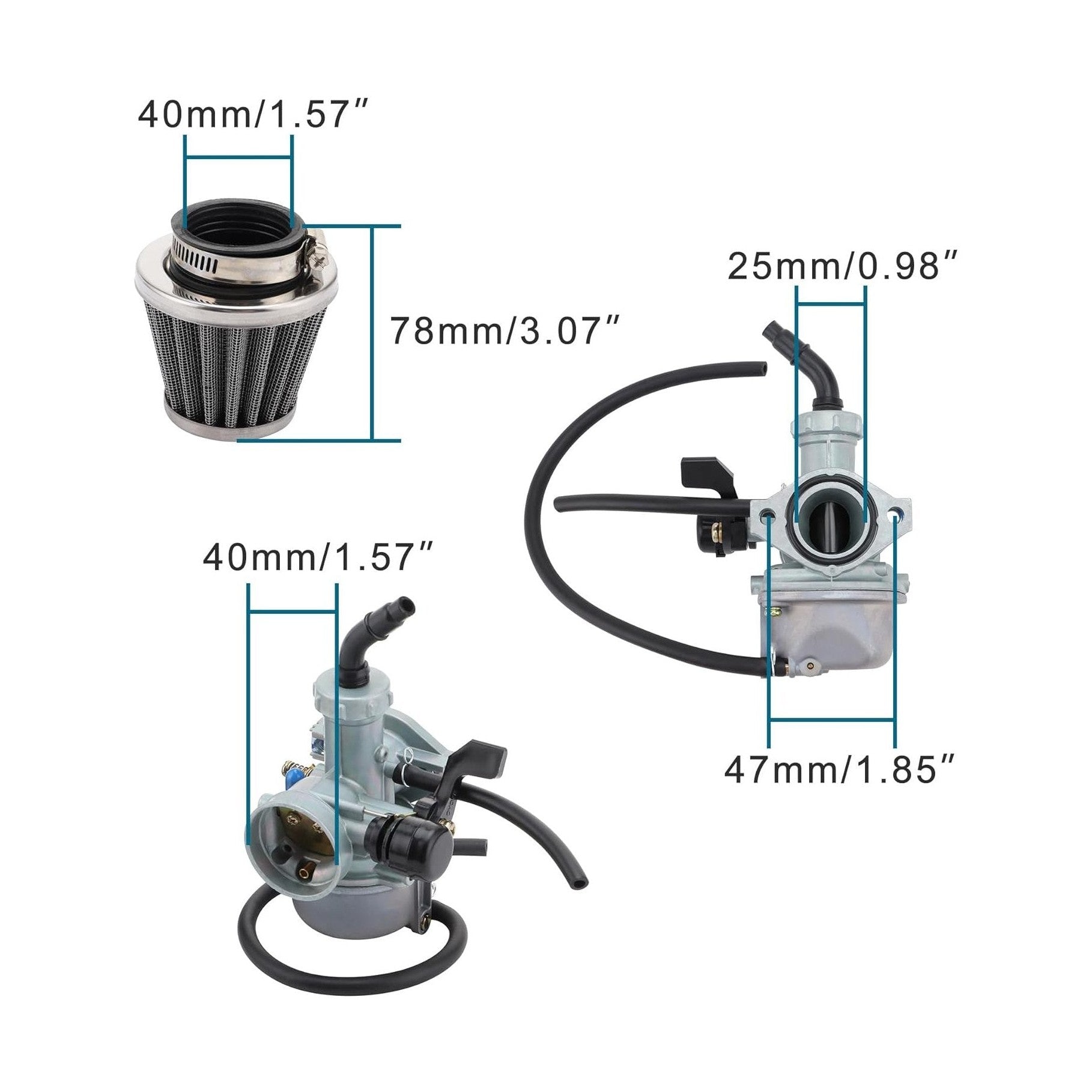 GOOFIT PZ25 25mm Carburetor 35mm Air Filter Hand Choke Replacement for 125cc 140cc Mini Quad ATV Motorcycle Scooter