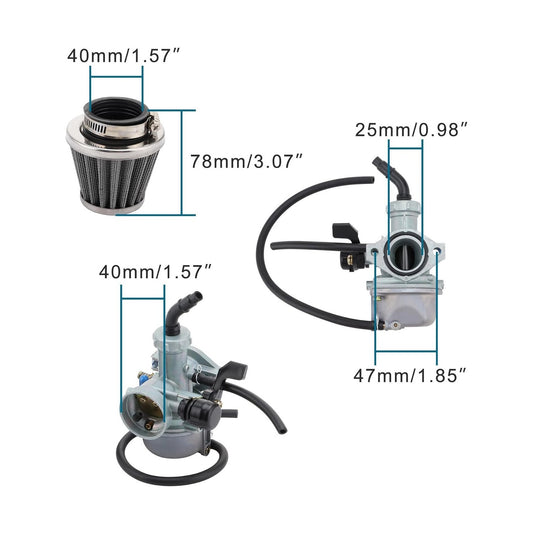 GOOFIT PZ25 25mm Carburetor 35mm Air Filter Hand Choke Replacement for 125cc 140cc Mini Quad ATV Motorcycle Scooter