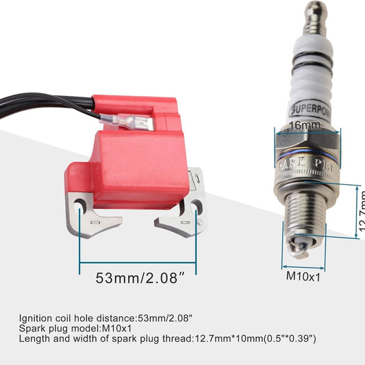 GOOFIT Red Ignition Coil with A7TC Spark Plug Replacement for 2-Stroke 47cc 49cc Chinese Engine Pocket Dirt Bike Mini Moto Kids ATV Quad Baby Crosser