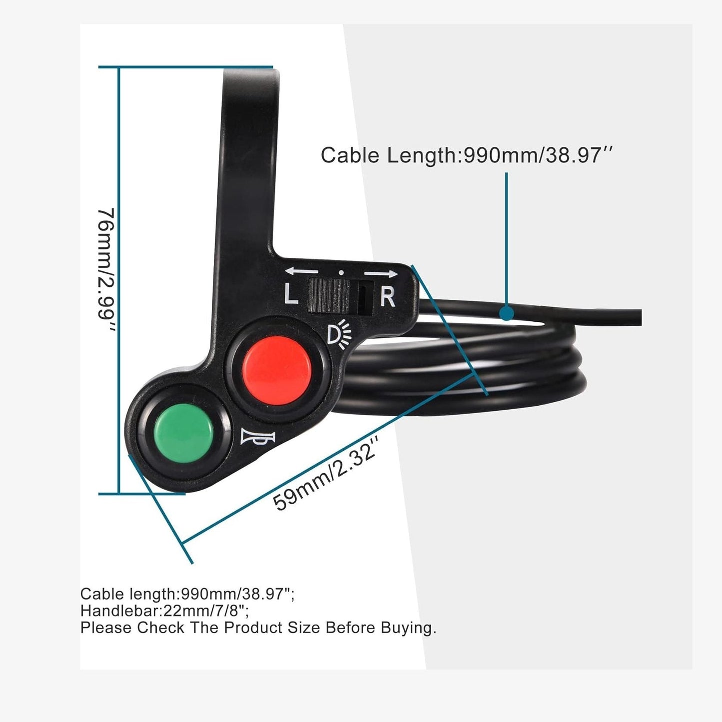 GOOFIT Universal 7/8" Handlebar Turn Signal Light & Horn Switch Button for Spotlight Scooter Electrombile Moped Dirt Bike Scooter ATV Off road