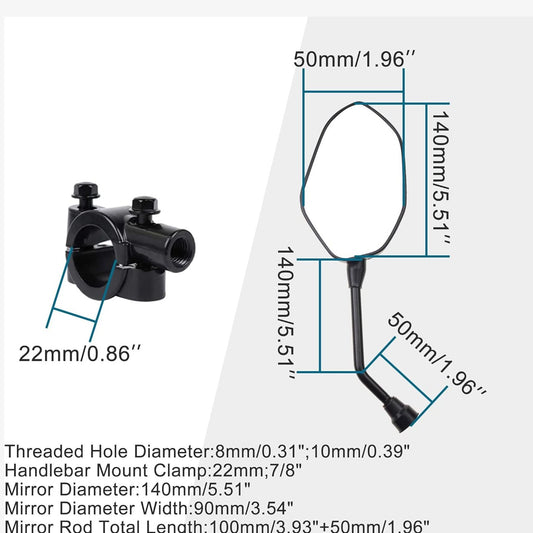 GOOFIT Universal Motorcycle Rear View Mirrors with 7/8" Handlebar Mount Replacement for Motocycle Scooter Moped ATV Quad Dirt Bike Reflector Black