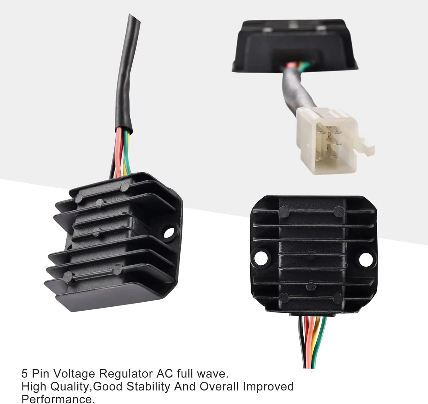 5 pin 12V AC full wave regulator rectifier with wiring harness for ATV scooter GY6 engine
