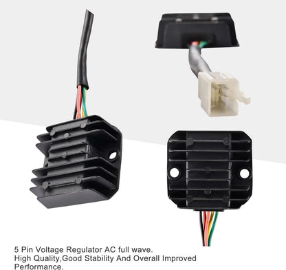 5 pin 12V AC full wave regulator rectifier with wiring harness for ATV scooter GY6 engine