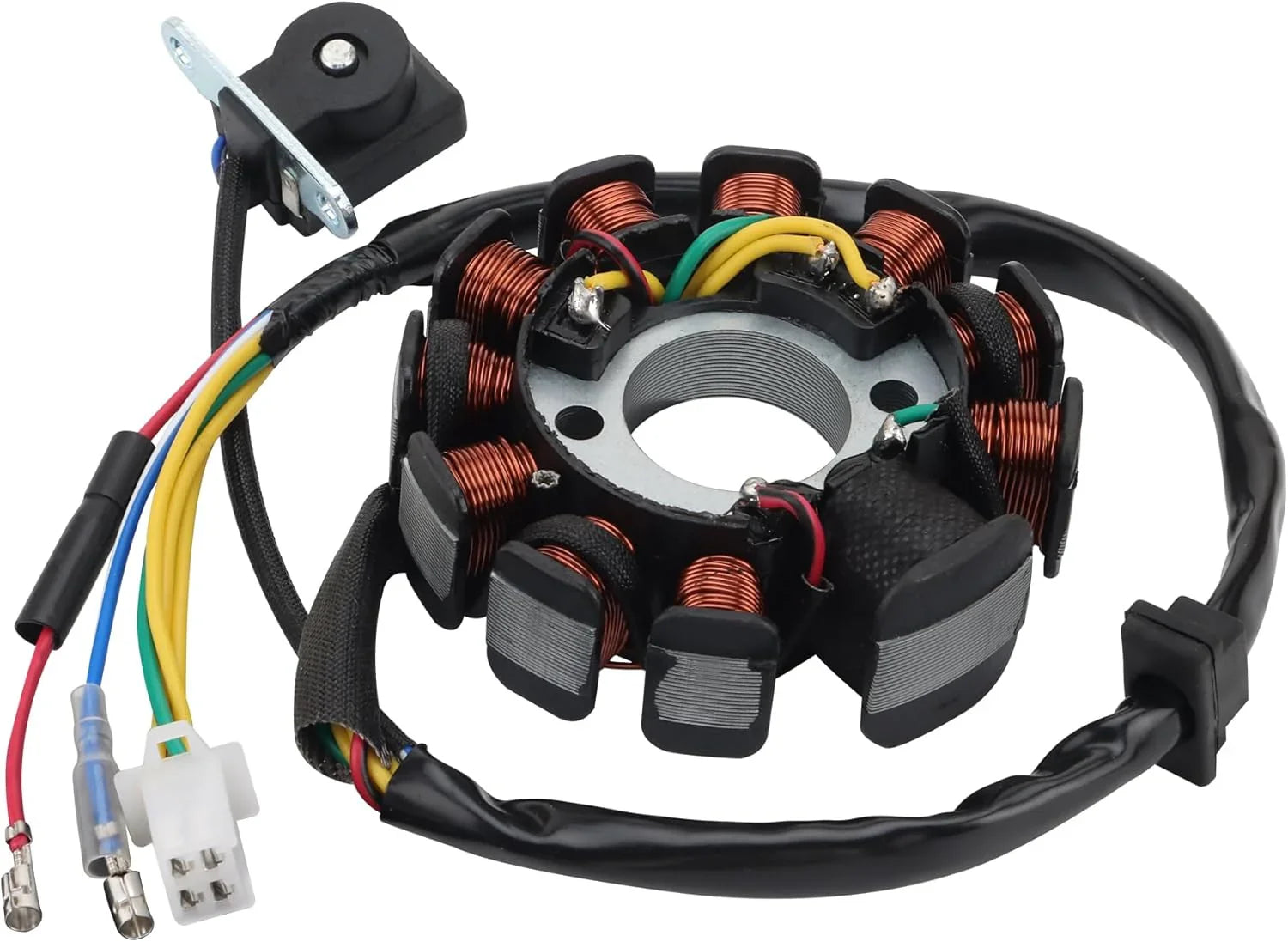 88mm 3-phase motorcycle magneto stator assembly with copper coils and wiring harness