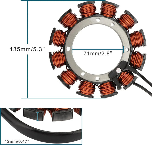 135mm stator with copper coils for GY6 engine, 71mm inner diameter, 12mm wire, aftermarket motorcycle part