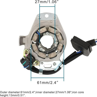 GY6 engine stator with 61mm outer diameter, 27mm inner diameter, iron core, and wiring harness for scooter motorcycle parts