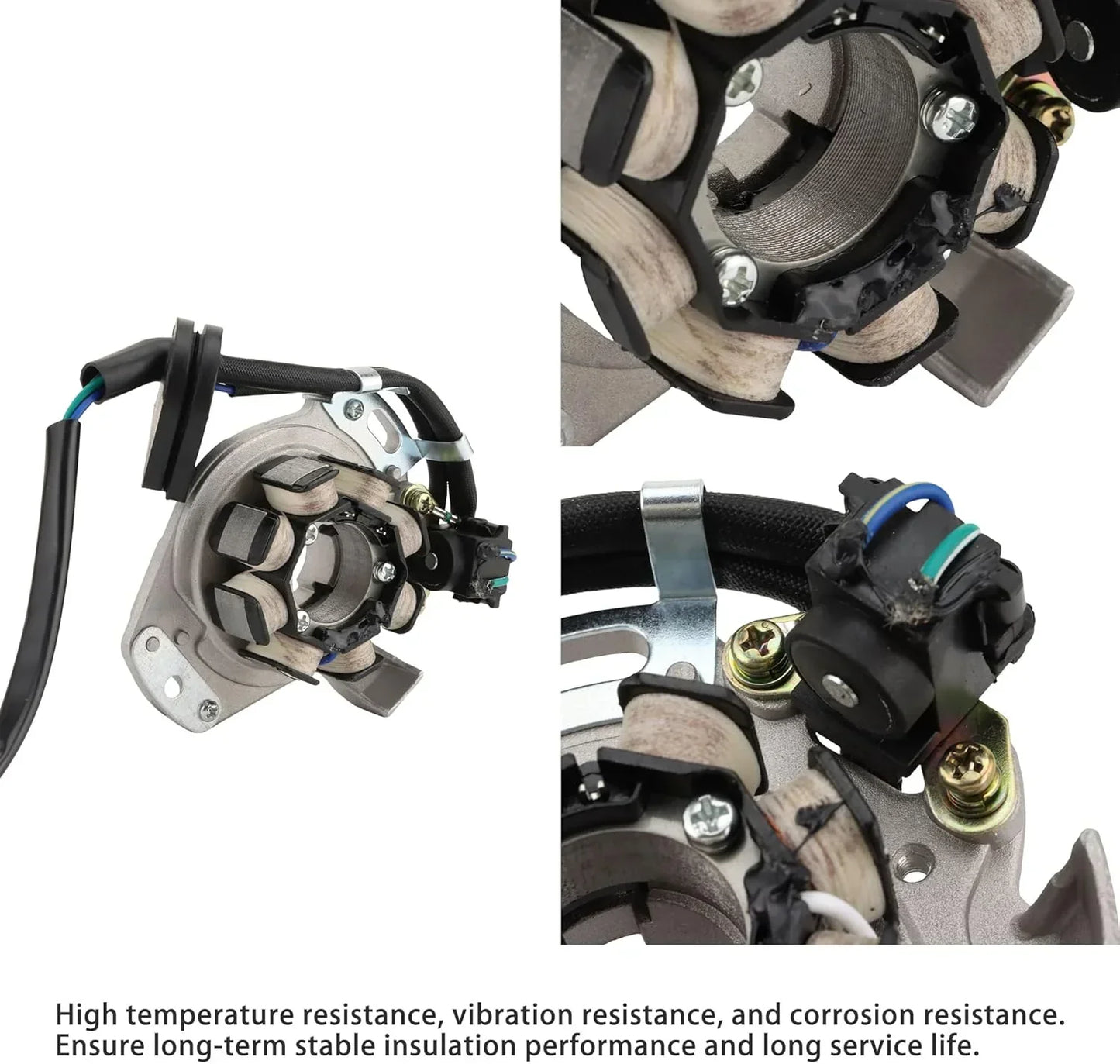 Stator coil for GY6 engine, high temp & vibration resistant, durable insulation, aftermarket motorcycle part