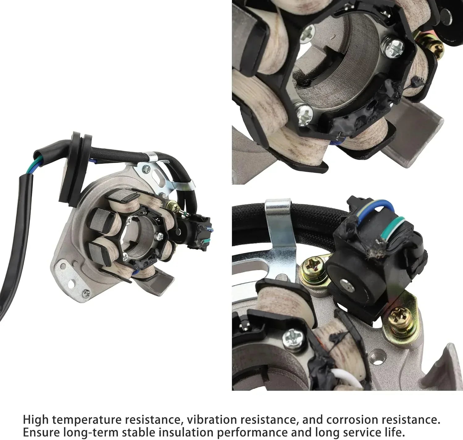 Stator coil for GY6 engine, high temp & vibration resistant, durable insulation, aftermarket motorcycle part