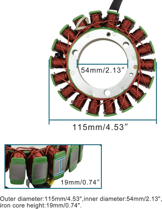 115mm stator with 54mm inner diameter, 19mm iron core, copper windings for GY6 engine aftermarket parts