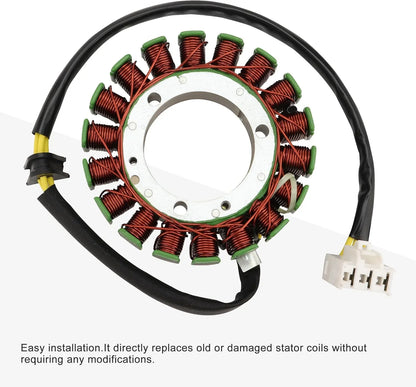 Stator coil with copper windings and green insulators for GY6 engine replacement, easy install