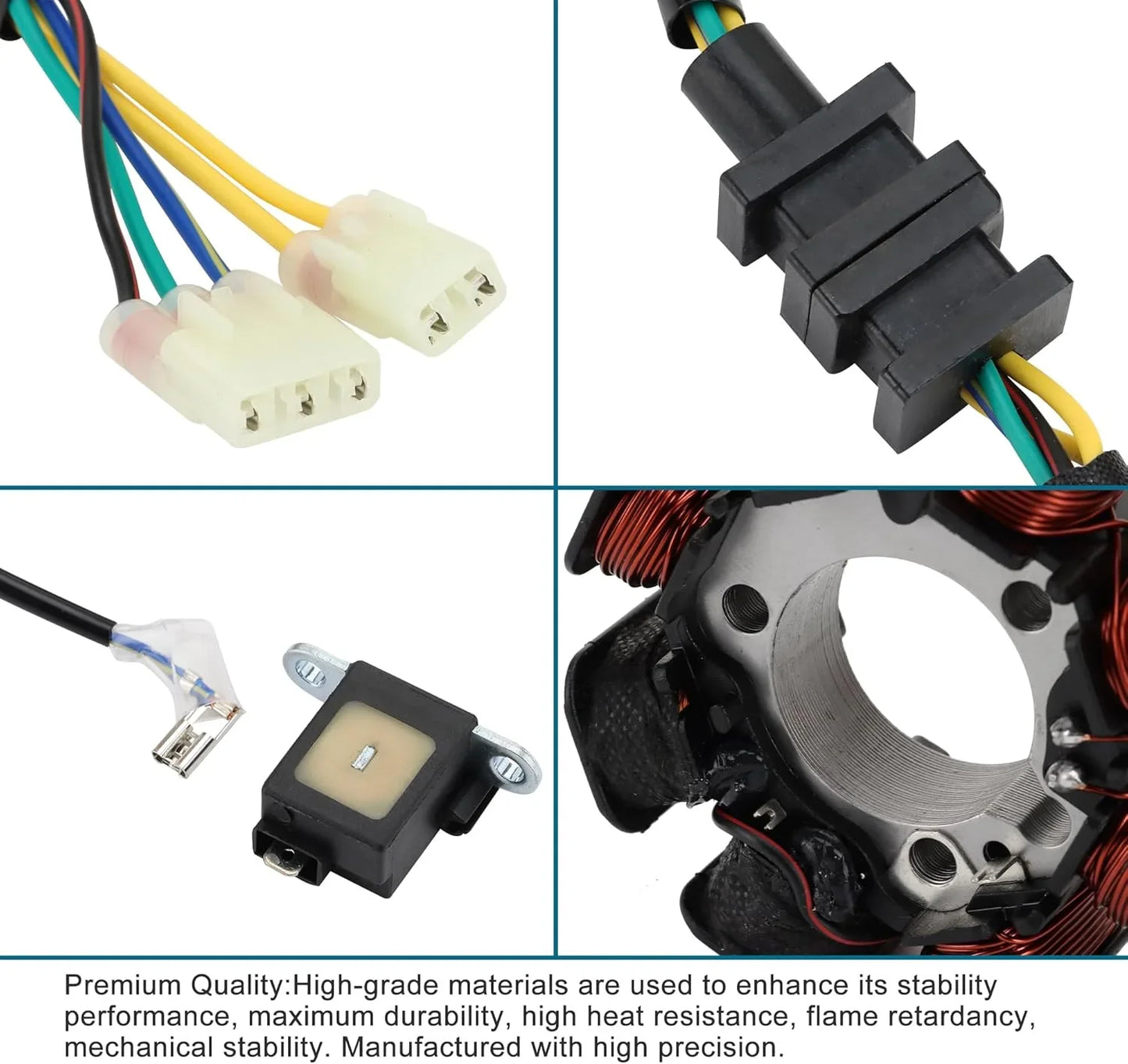 Honda TRX 200 ATV FourTrax stator replacement kit with wiring connectors and ignition coil.