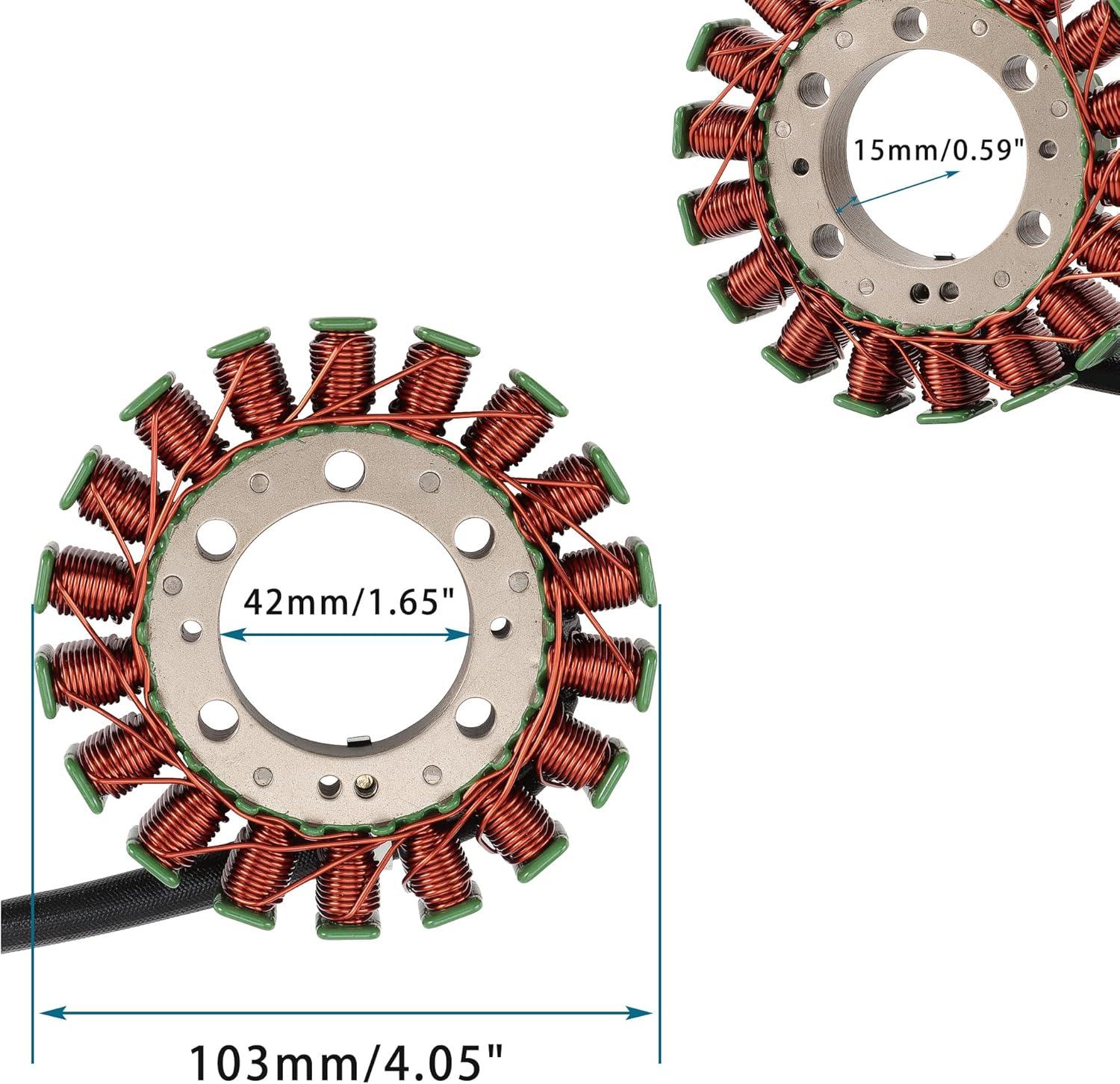 Stator with copper coils and green insulators, 42mm inner diameter, 103mm outer diameter, for GY6 engine