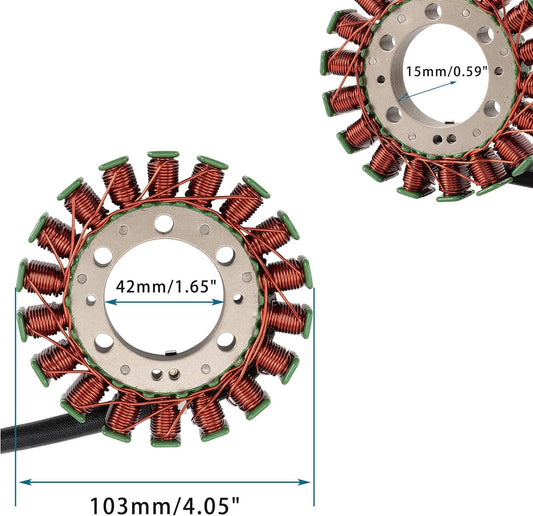 Stator with copper coils and green insulators, 42mm inner diameter, 103mm outer diameter, for GY6 engine