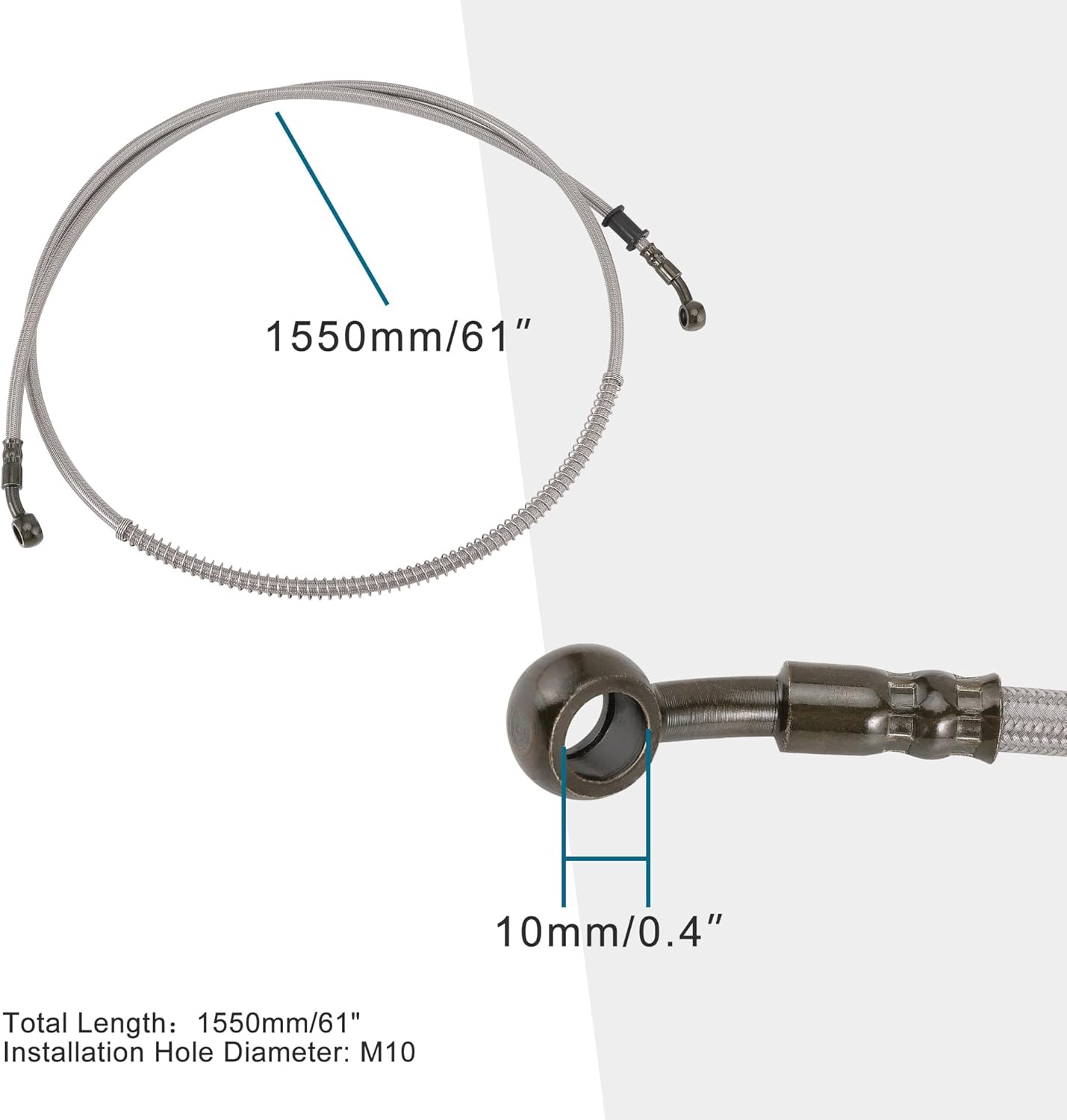 61" Hydraulic Brake Oil Hose Line with 10mm Banjo Ends for Motorcycle Pit Dirt Bike