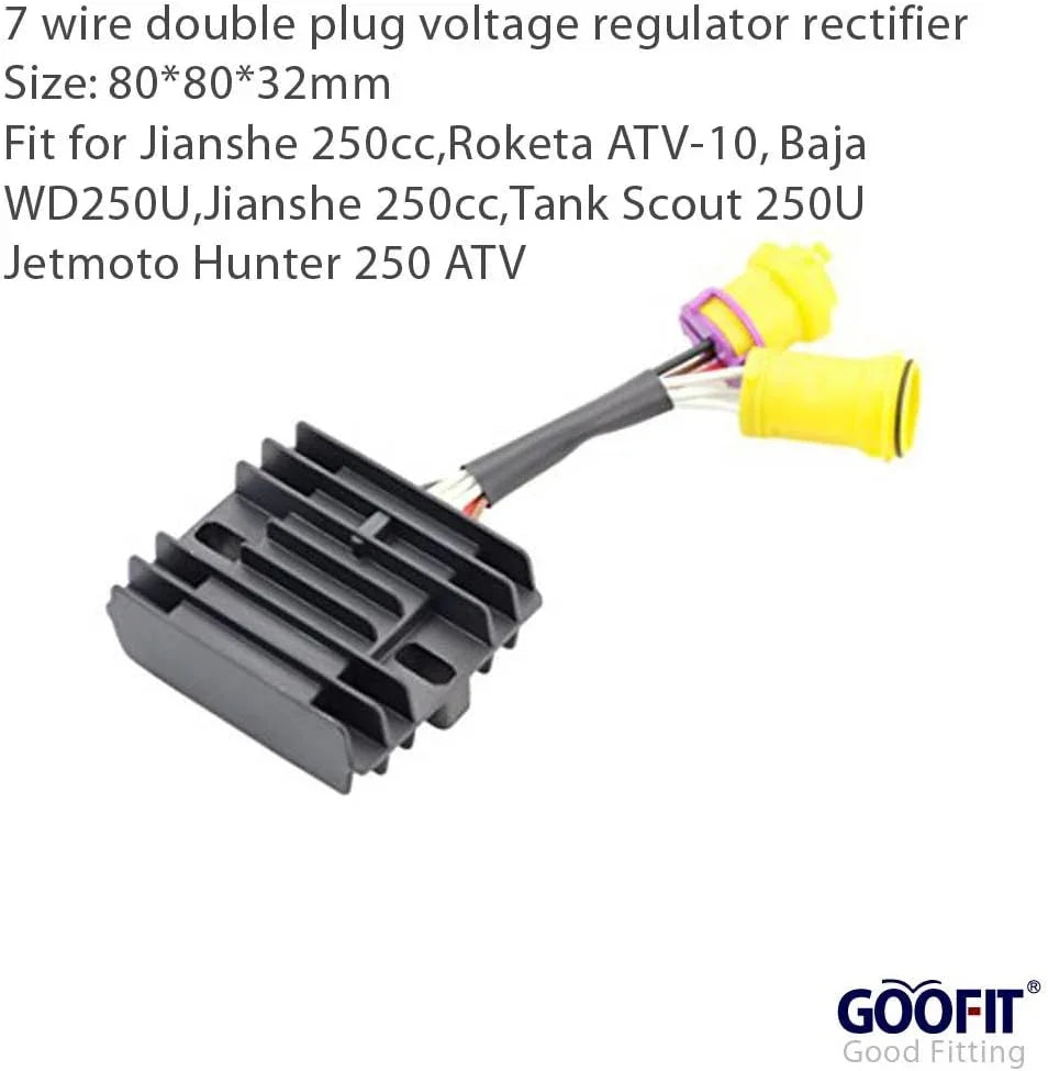 7 wire voltage regulator rectifier for Jianshe 250cc, Roketa ATV, black with yellow plugs