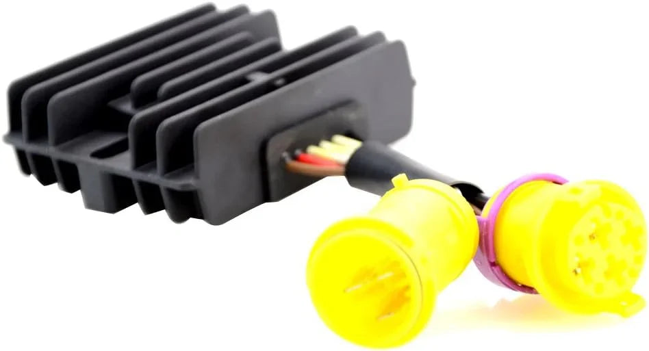 ATV wire regulator rectifier replacement with yellow connectors and black cooling fins