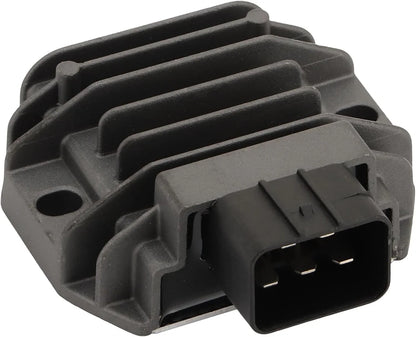 Motorcycle voltage regulator rectifier with cooling fins and connector plug