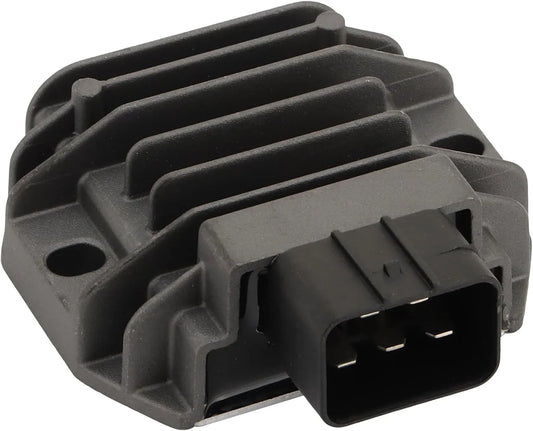 Motorcycle voltage regulator rectifier with cooling fins and connector plug