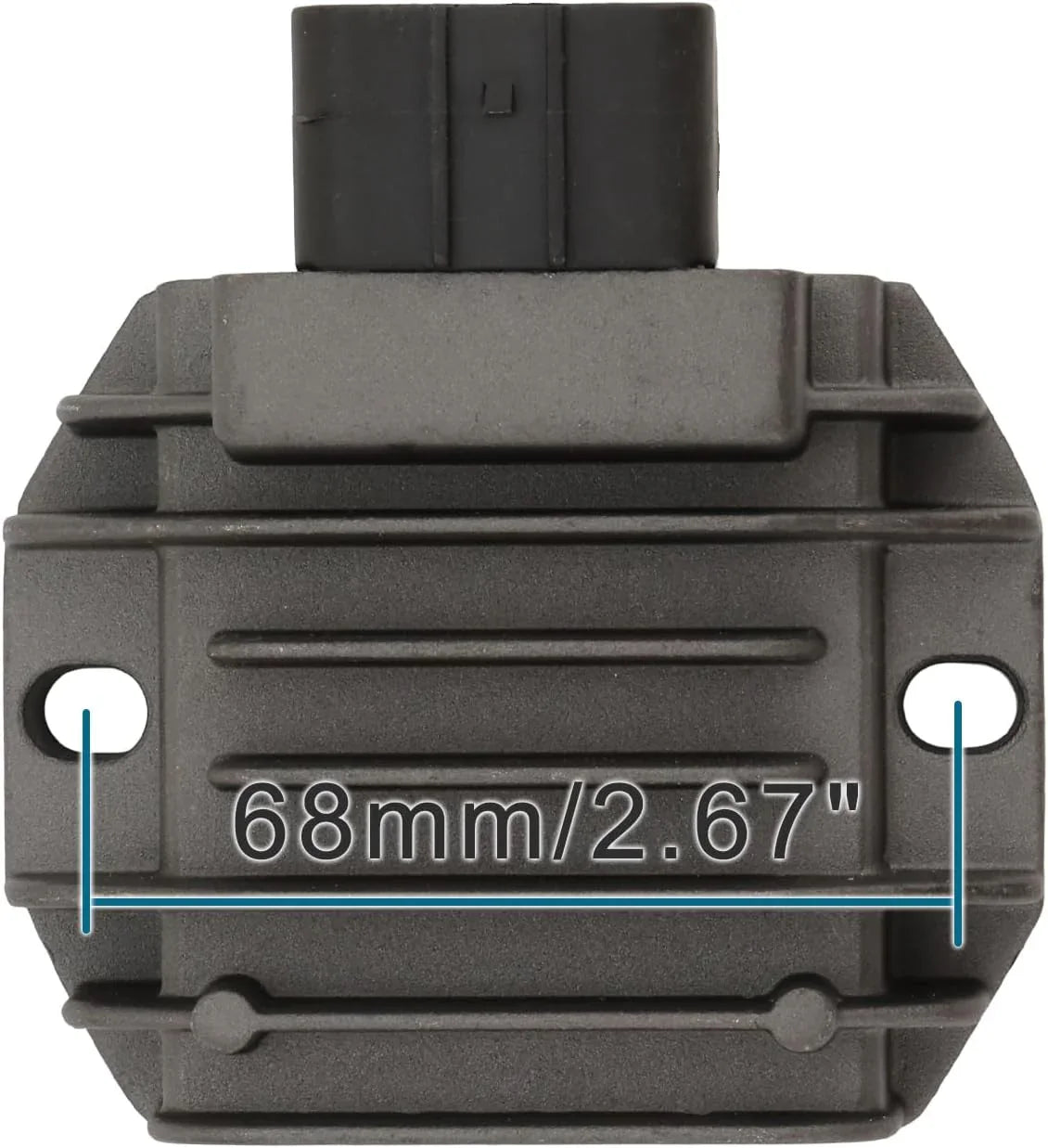 Motorcycle voltage regulator rectifier with connector and 68mm mounting hole spacing