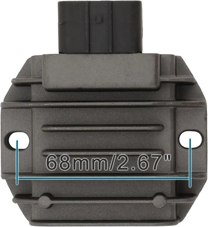 Motorcycle voltage regulator rectifier with connector and 68mm mounting hole spacing