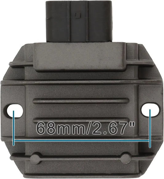 Motorcycle voltage regulator rectifier with connector and 68mm mounting hole spacing