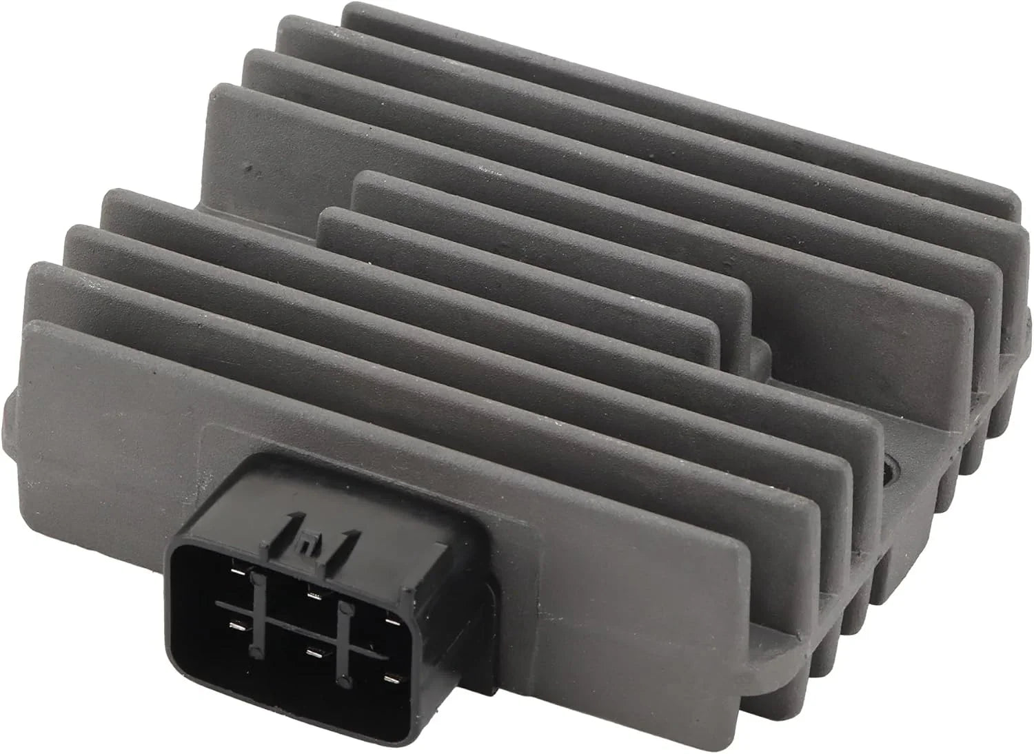 Kawasaki motorcycle voltage regulator rectifier with black connector and cooling fins