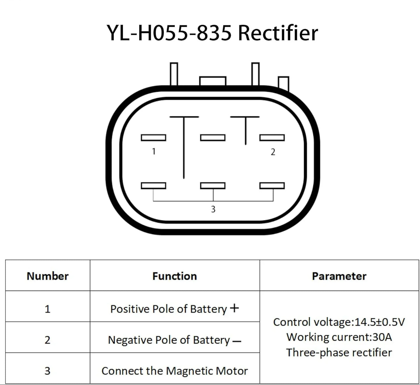 Kawasaki ER-6N Ninja 650 Vulcan S rectifier wiring diagram with connection table and specs