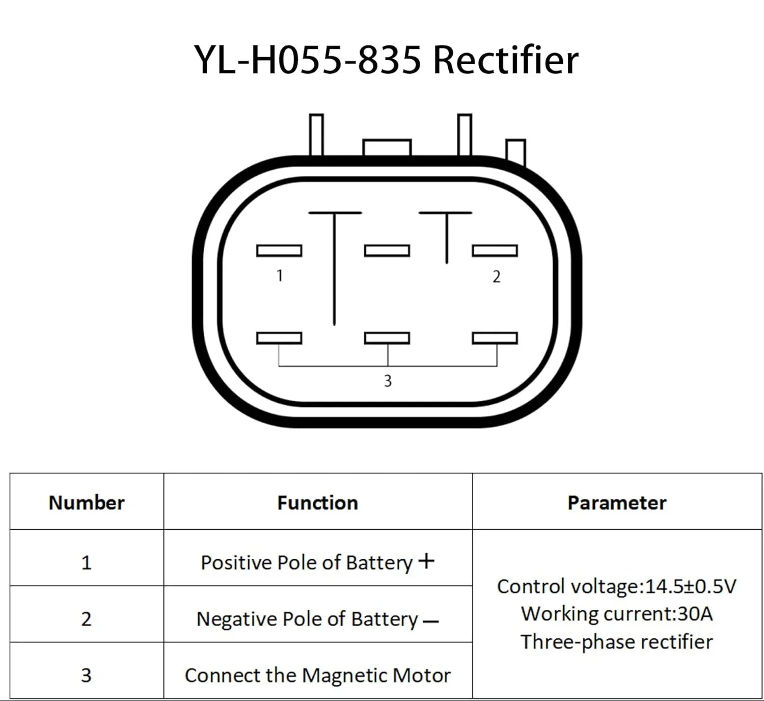Kawasaki ER-6N Ninja 650 Vulcan S rectifier wiring diagram with connection table and specs