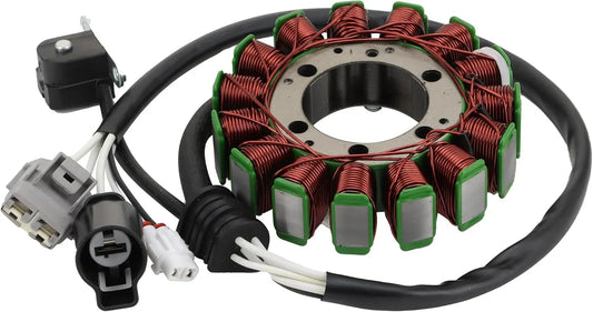 Kawasaki Teryx magneto stator coil with wiring harness and connectors, close-up view