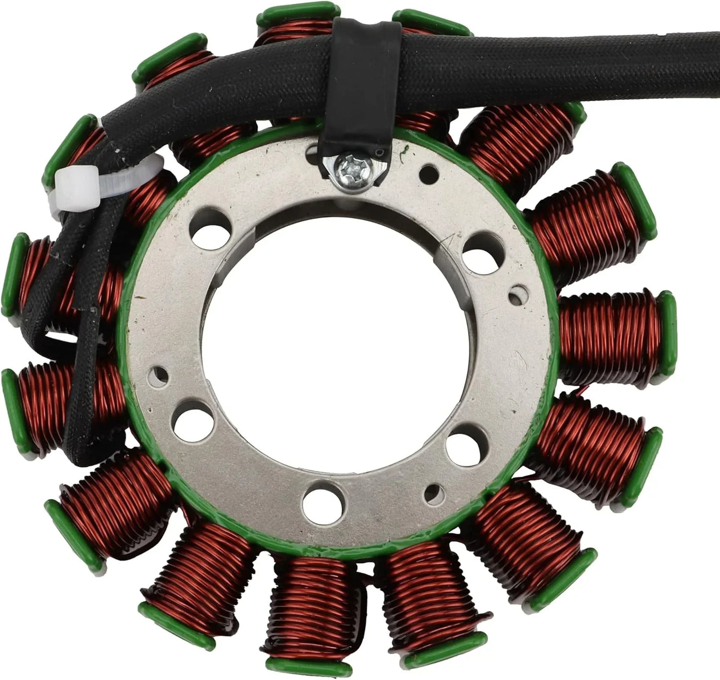 Kawasaki Teryx magneto stator with copper coils and wiring, close-up view