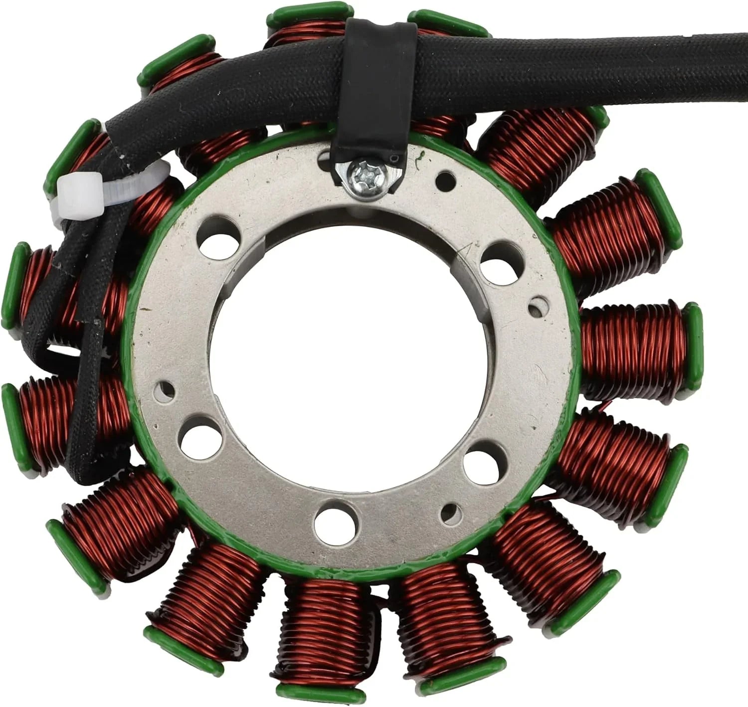 Kawasaki Teryx magneto stator with copper coils and wiring, close-up view