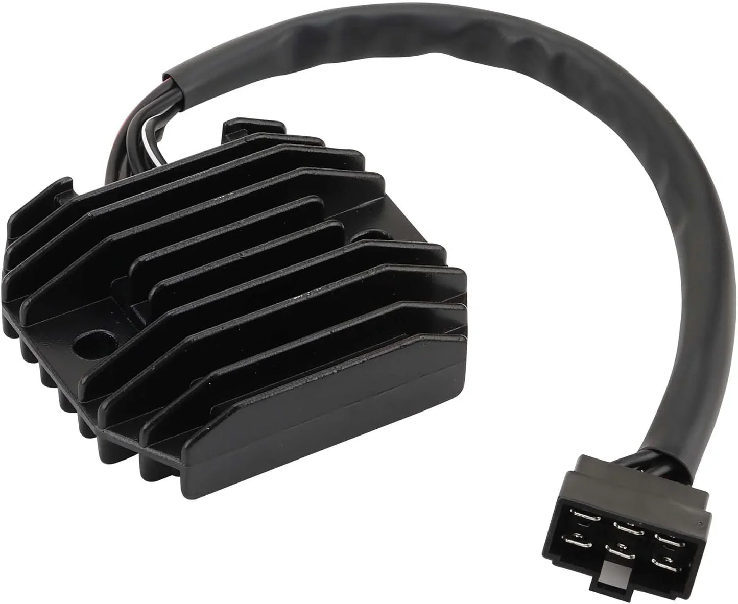 Kawasaki motorcycle rectifier voltage regulator with black heat sink and connector cable