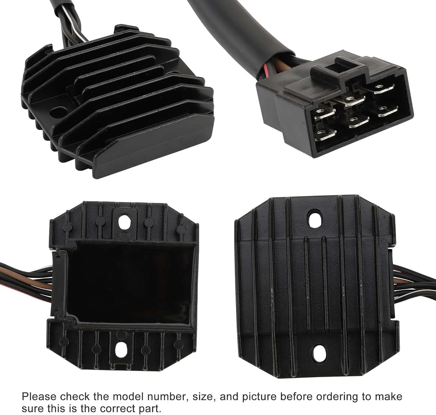 Motorcycle rectifier regulator replacement part with wiring harness and connector plug