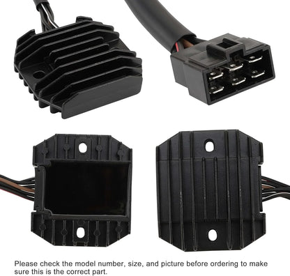 Motorcycle rectifier regulator replacement part with wiring harness and connector plug