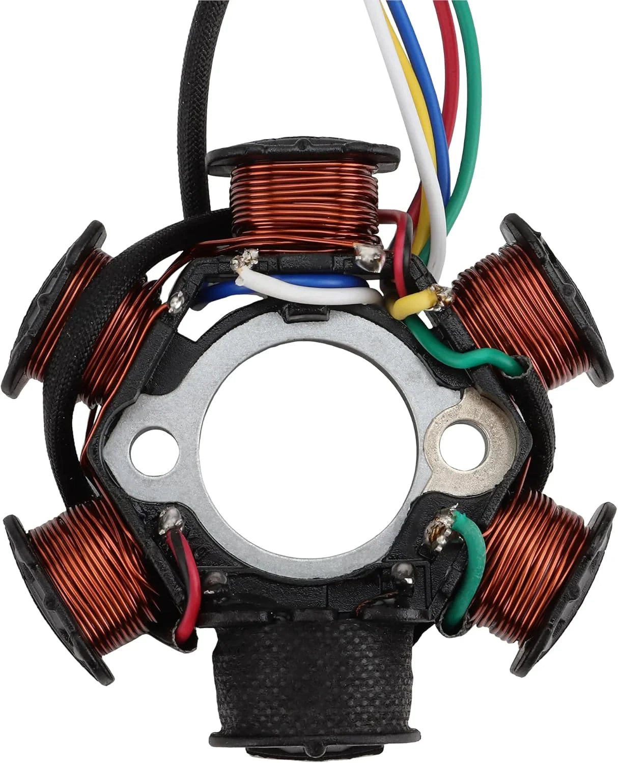 GY6 engine stator with copper coils and multi-colored wires for motorcycle aftermarket parts