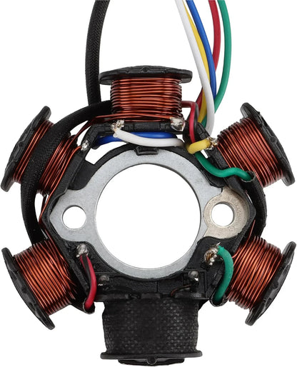 GY6 engine stator with copper coils and multi-colored wires for motorcycle aftermarket parts