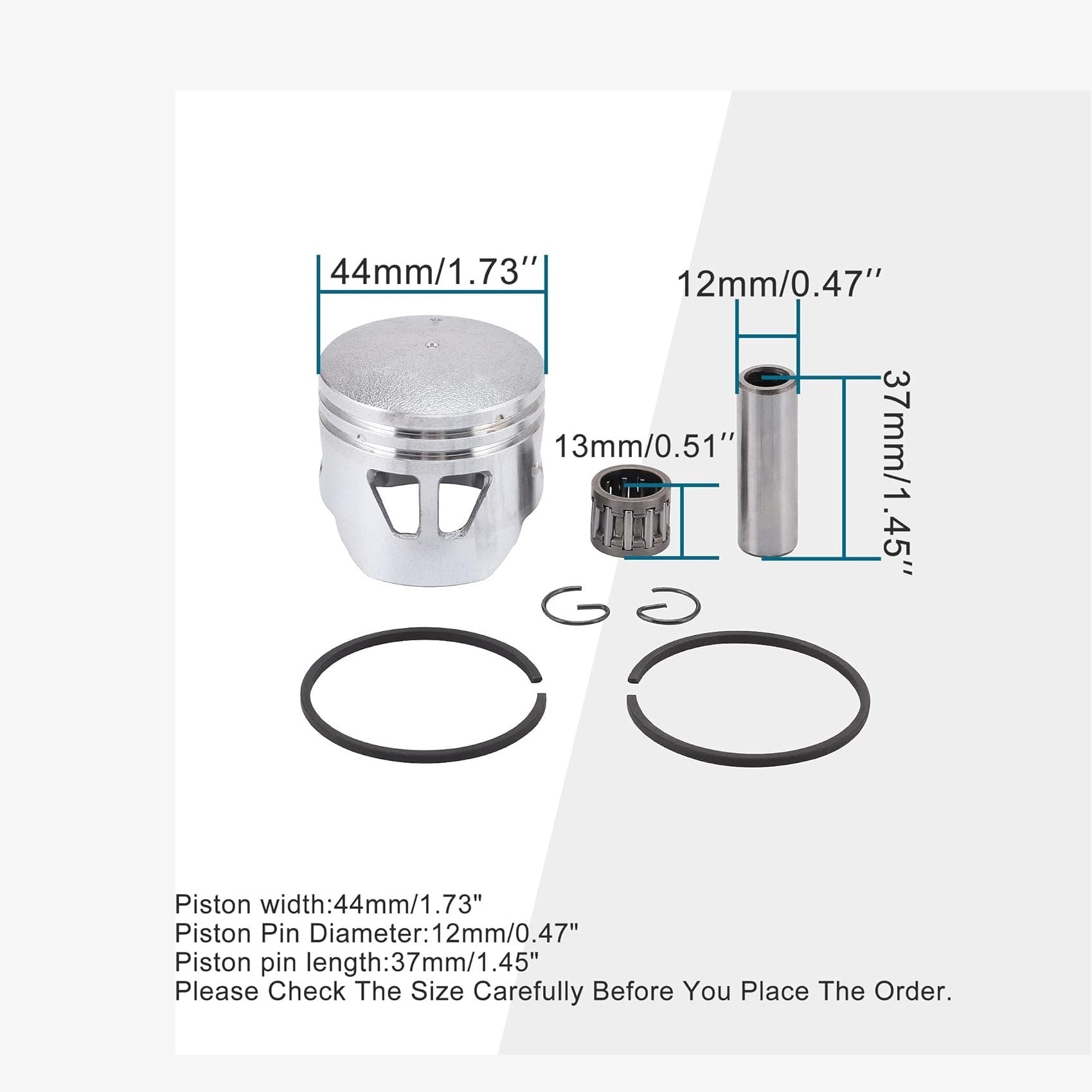 GOOFIT 44mm Piston Kit Assembly Replacement for 2 Stroke 47cc 49cc Zenoah G23LH G2D Goped Sport Liquimatic X-Ped Go-Quad
