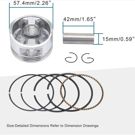 57.4mm Piston Ring Assembly Kit for GY6 150cc 157QMJ Engine - goofitmoto