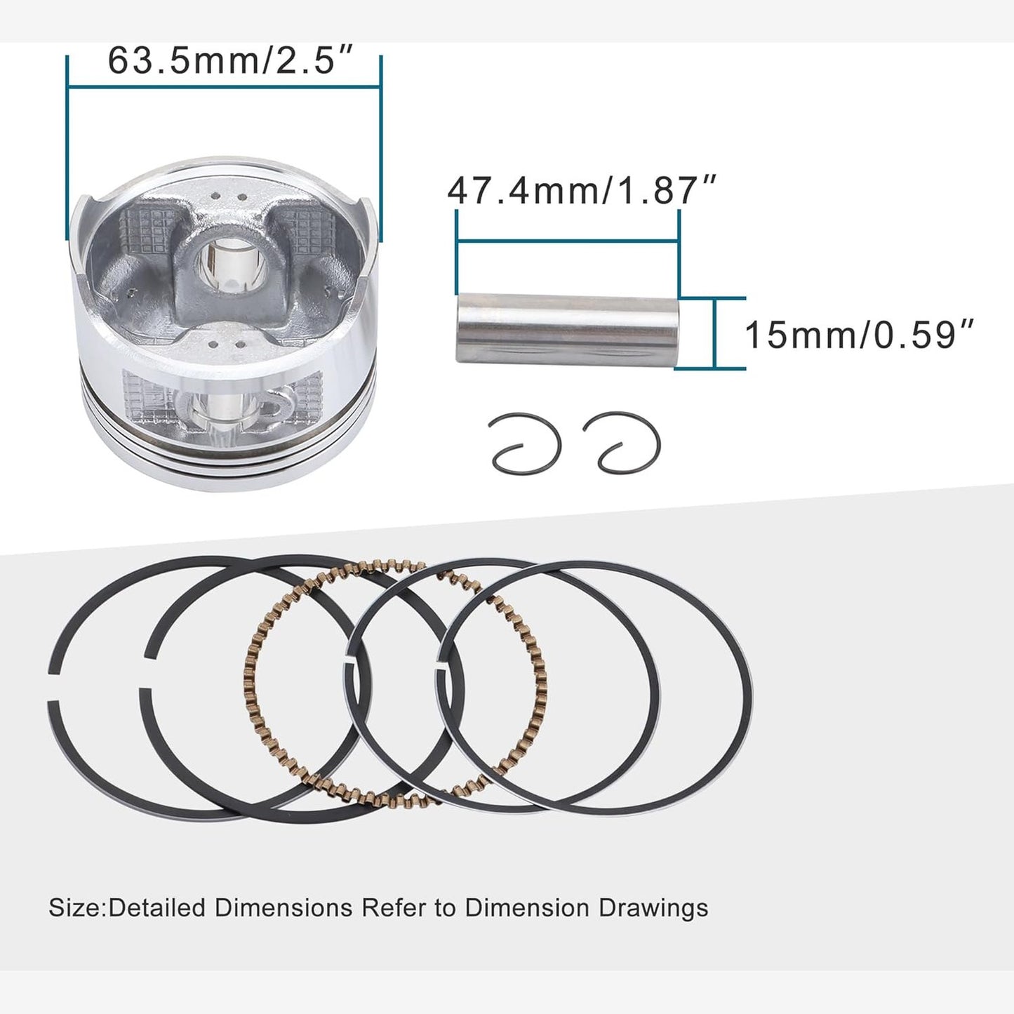 GOOFIT Piston Assembly Kit for CG 150cc 200cc Vertical Engine ATV Scooter Moped