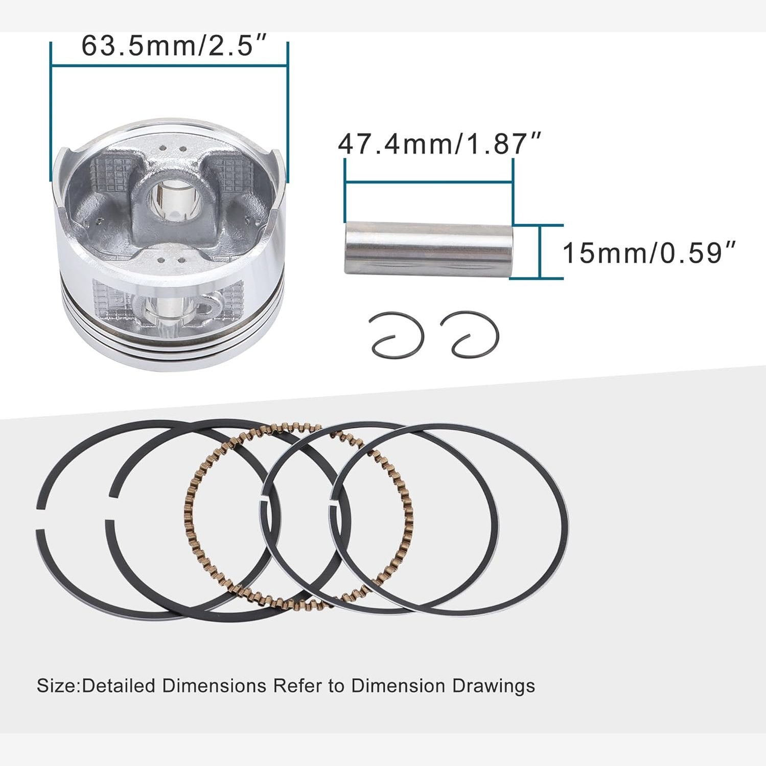 GOOFIT Piston Assembly Kit for CG 150cc 200cc Vertical Engine ATV Scooter Moped