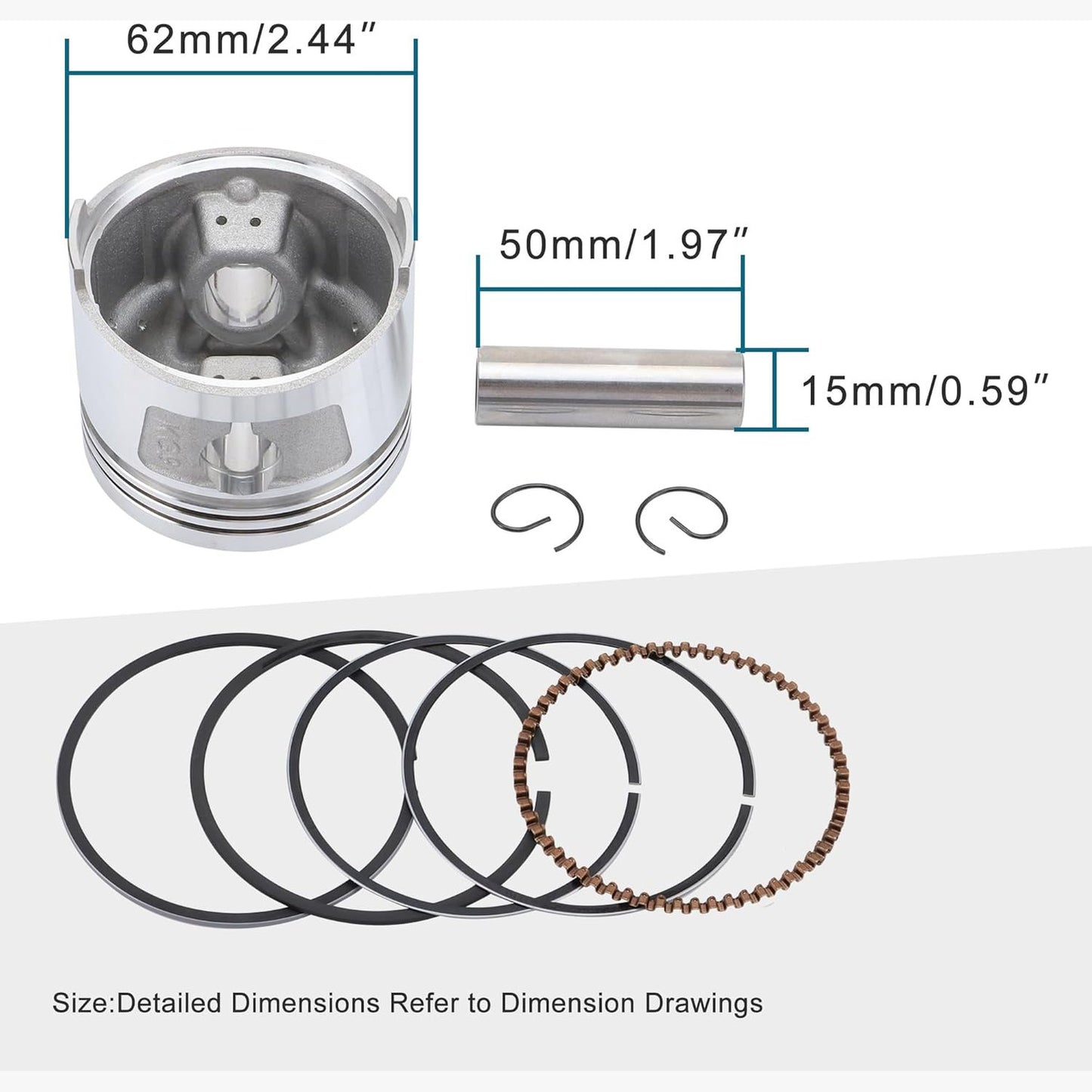 GOOFIT Piston Assembly Kit for CG 150cc 200cc Vertical Engine ATV Scooter Moped