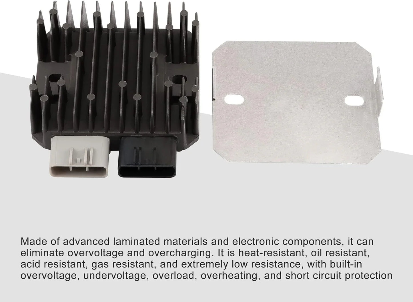Polaris RZR XP900 XP1000 regulator rectifier with black and gray connectors and mounting plate.