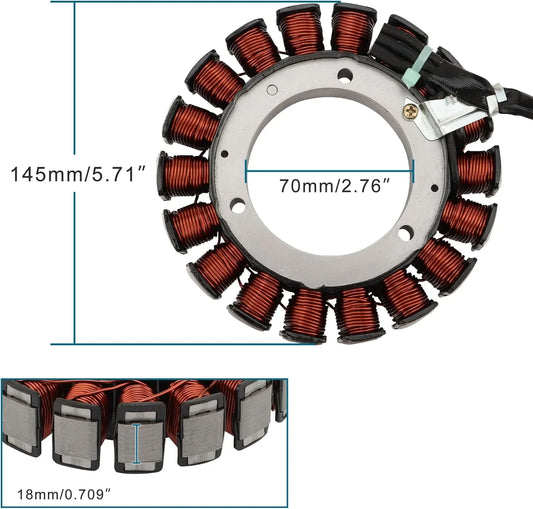 Stator with copper coils for GY6 engine, 145mm outer diameter, 70mm inner, 18mm coil height