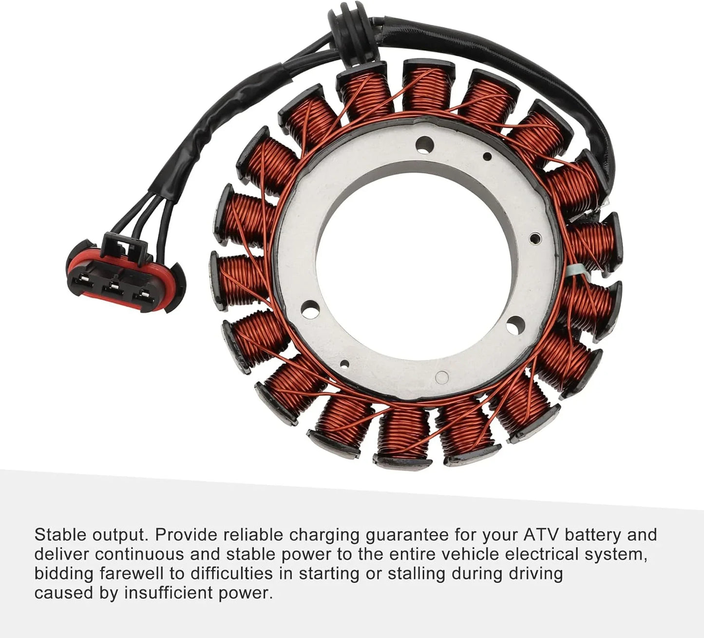 ATV stator with copper coils and wiring harness for reliable charging and stable power output
